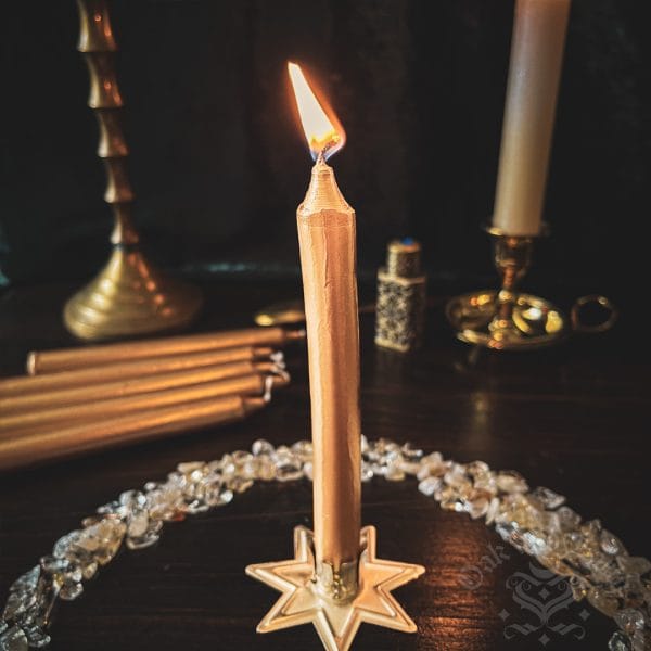 gold chime candle, spell candles, witch candles, australian witchcraft supplies, adelaide witchcraft shop, folk herbalism australia, australian herbalism, pagan supplies, herbal supplies, wicca supplies